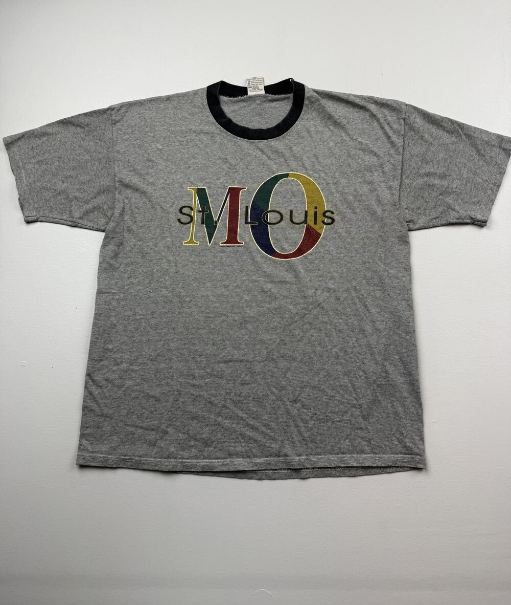 Vintage Cal Cru Shirt Mens XL Gray St Louis MO Ringer Graphic Tee Made USA VTG